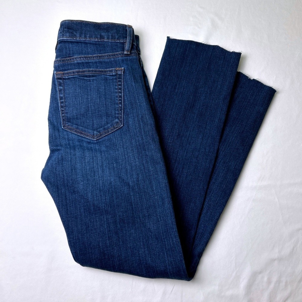 LOFT Women Mid Rise Modern Straight Jeans Dark Wash Size 2/26P Raw Hem Stretch